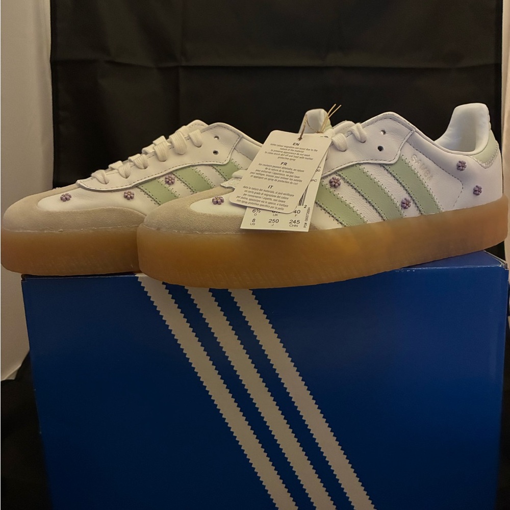 Ultra Rare Samba Low-Top Sneakers with Mint Stripes, Gum Sole and beaded flowers